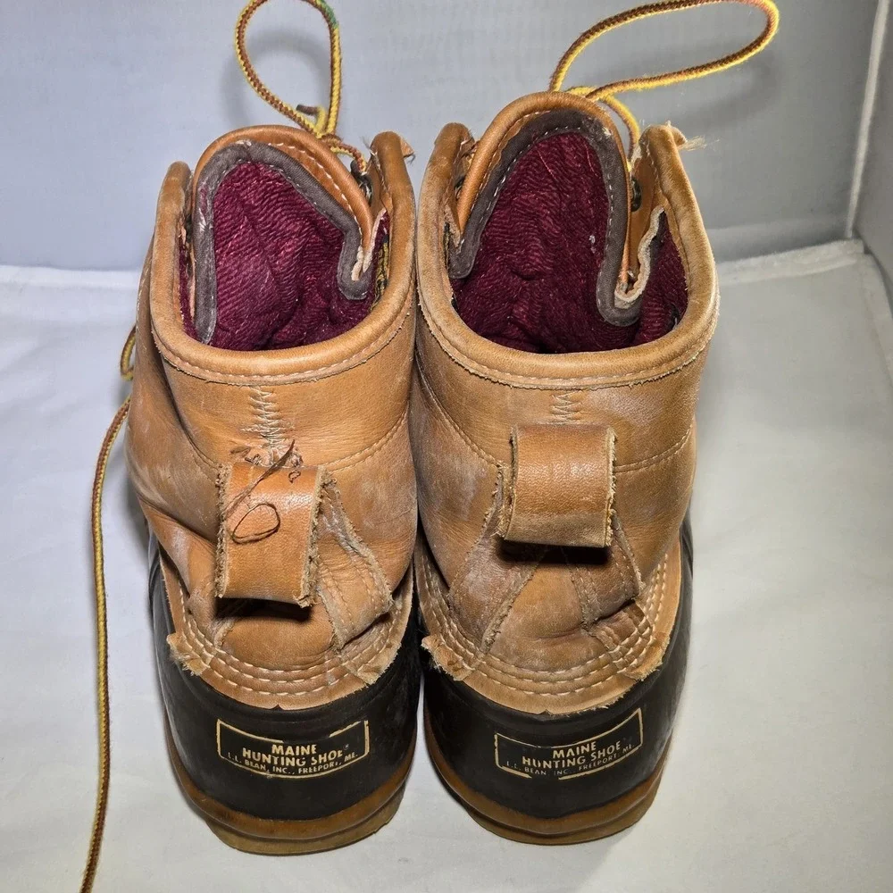 Vintage LL Bean Duck Boots Weathered Leather Mens 9 Gore Tex Brown USA Made